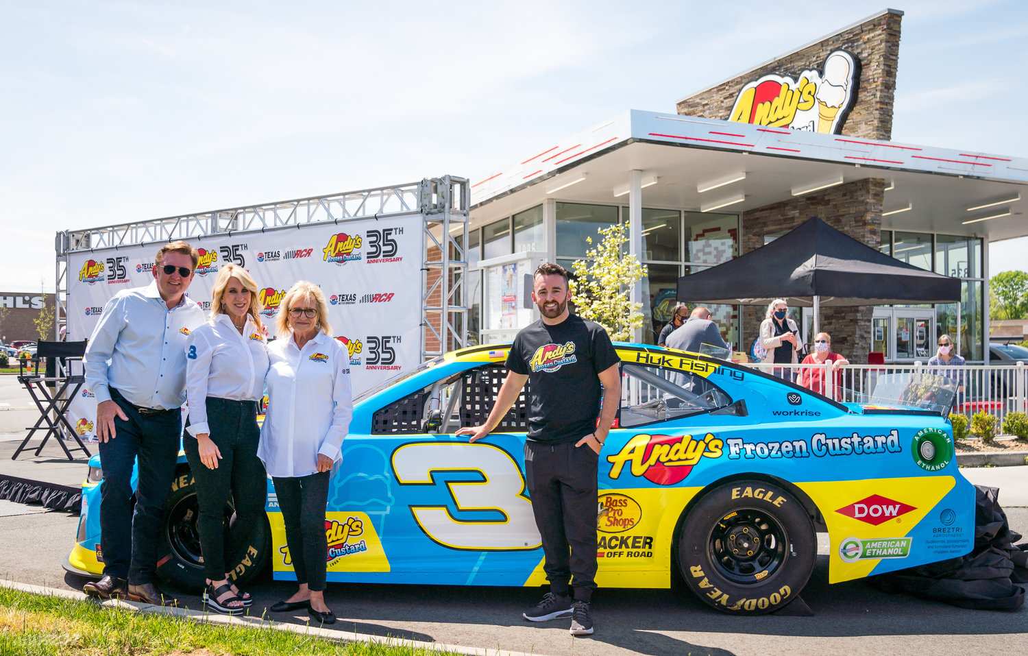 Andy’s Frozen Custard is renewing its sponsorship of NASCAR driver Austin Dillon, far right. He's pictured with Andy's co-owners, from left, Andy and Dana Kuntz and founder Carol Kuntz.